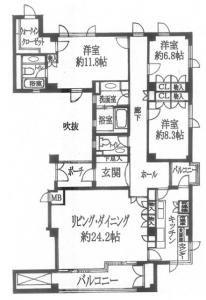 Floor plan. 3LDK, Price 80 million yen, Footprint 161.54 sq m , Balcony area 20.15 sq m wide 3LDK (161.54 sq m)