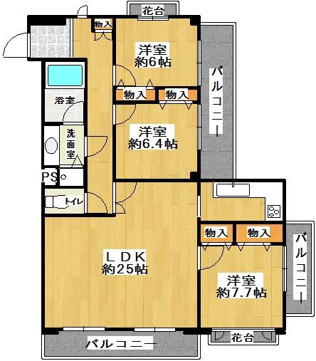 Floor plan. 3LDK, Price 26,600,000 yen, Footprint 101.21 sq m , Balcony area 21.78 sq m