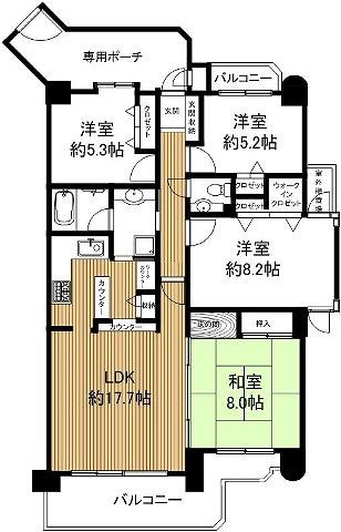 Floor plan. 4LDK, Price 35,800,000 yen, Occupied area 95.18 sq m , Balcony area 13.71 sq m