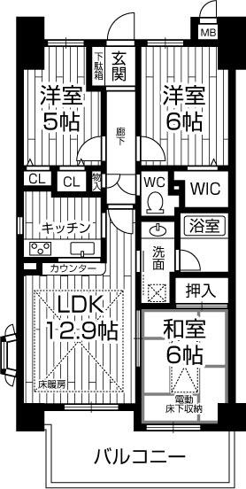 Floor plan. 3LDK, Price 22,800,000 yen, Footprint 65 sq m , Balcony area 7.87 sq m