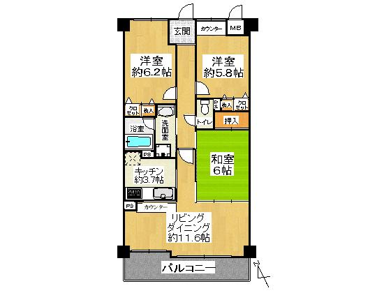Floor plan. 3LDK, Price 15.8 million yen, Occupied area 71.32 sq m , Balcony area 8.43 sq m