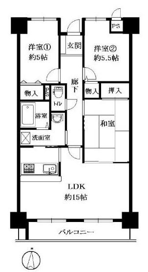 Floor plan. 3LDK, Price 19,800,000 yen, Occupied area 69.92 sq m , Balcony area 7.68 sq m   ・ South is facing