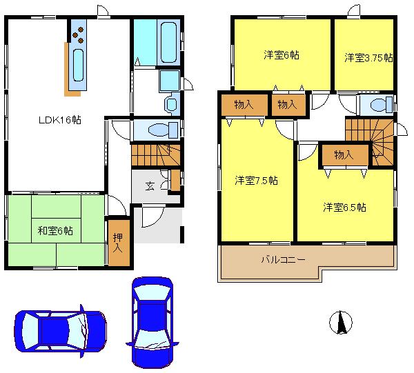 Floor plan. (1 Building), Price 31,800,000 yen, 4LDK+S, Land area 95.93 sq m , Building area 104.74 sq m