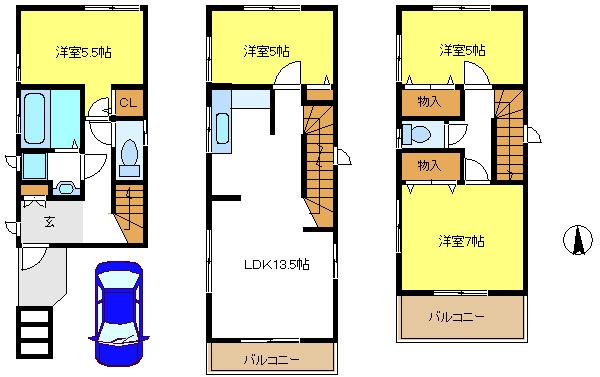 Floor plan. (Building 2), Price 26,800,000 yen, 4LDK, Land area 61.67 sq m , Building area 89.43 sq m