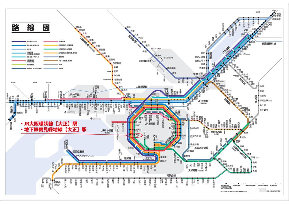 route map. JR Osaka Loop Line Taisho Station