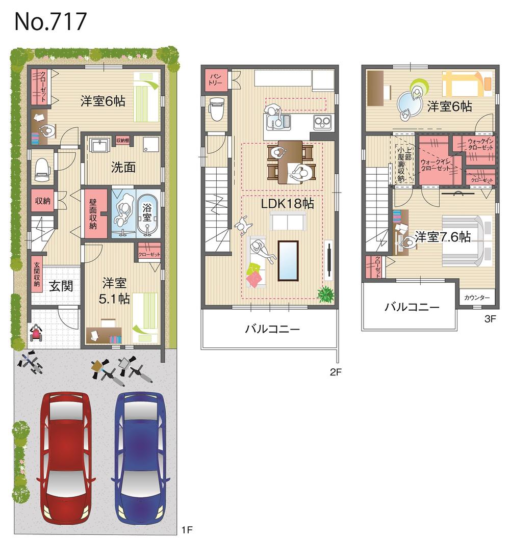 Floor plan. (717 No. land), Price 34,800,000 yen, 4LDK, Land area 84.58 sq m , Building area 106.61 sq m