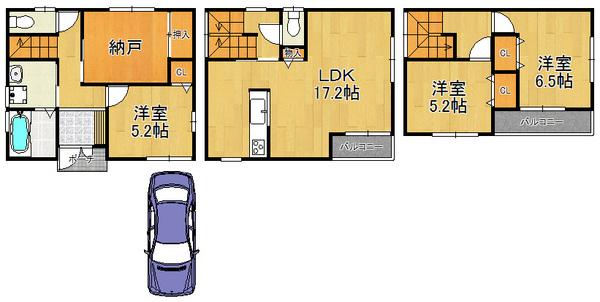 Floor plan. 24,800,000 yen, 3LDK+S, Land area 90.13 sq m , Start a new life in the bright house of the building area 97.19 sq m south-facing!