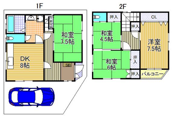 Floor plan. 10 million yen, 4DK, Land area 62.42 sq m , Building area 80.19 sq m "Taisho-ku, ・ Buying and selling "4DK + parking