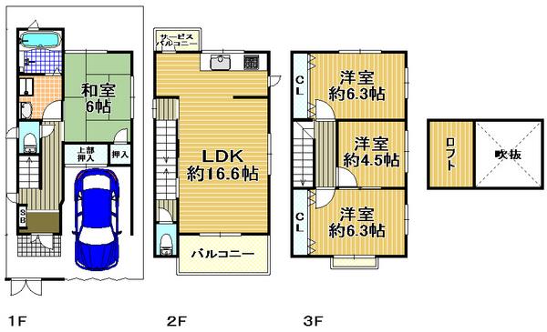 Floor plan. 29.5 million yen, 4LDK, Land area 64.97 sq m , Building area 96.85 sq m "Taisho-ku, ・ Buying and selling "4LDK + with loft