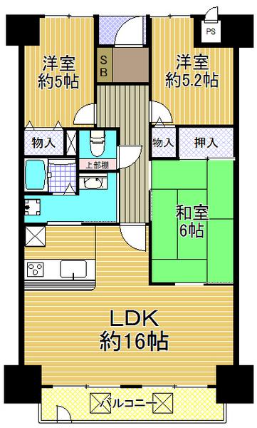 Floor plan. 3LDK, Price 19,800,000 yen, Occupied area 69.92 sq m , Balcony area 7.68 sq m "Taisho-ku, ・ Floor plan of buying and selling "easy-to-use 3LDK