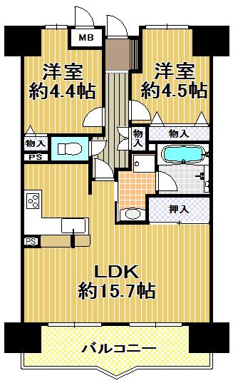 Floor plan. 2LDK, Price 15.9 million yen, Occupied area 55.85 sq m , Balcony area 8.98 sq m "Taisho-ku, ・ Buying and selling "All Western-style 2LDK