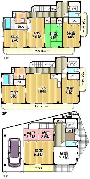 Floor plan. 49,900,000 yen, 7LDK + 2S (storeroom), Land area 105.4 sq m , Building area 196.23 sq m "Taisho-ku, ・ Buying and selling "2 Available also as family homes