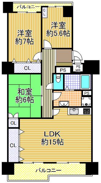 Floor plan. 3LDK, Price 20.8 million yen, Occupied area 76.45 sq m , Balcony area 20.22 sq m "Taisho-ku, ・ Buying and selling "spacious 3LDK