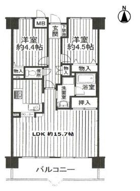 Floor plan. 2LDK, Price 15.9 million yen, Occupied area 55.85 sq m , Balcony area 8.98 sq m