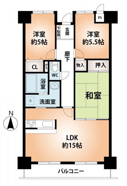 Floor plan. 3LDK, Price 19,800,000 yen, Occupied area 69.92 sq m , Balcony area 7.68 sq m of Mato Renovated is.
