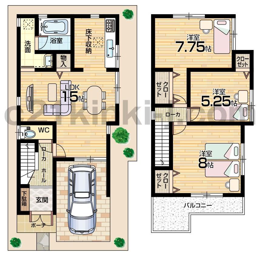 Floor plan. (No. 1 point), Price 27,800,000 yen, 3LDK, Land area 75.24 sq m , Building area 88.29 sq m