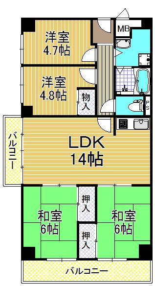 Floor plan. 4LDK, Price 17.8 million yen, Occupied area 77.72 sq m , Balcony area 12.12 sq m "Taisho-ku, ・ Buying and selling "of the distribution floor plan 4LDK