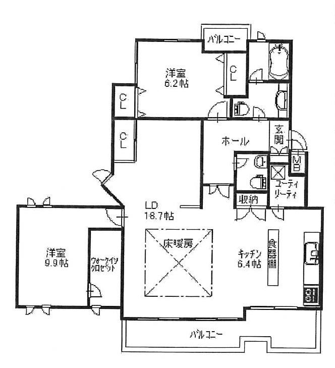 Floor plan. 2LDK, Price 34,800,000 yen, Footprint 108.92 sq m , Balcony area 17.76 sq m