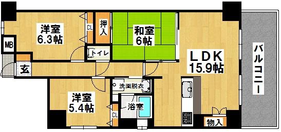 Floor plan. 3LDK, Price 26,300,000 yen, Occupied area 74.88 sq m , Balcony area 13 sq m