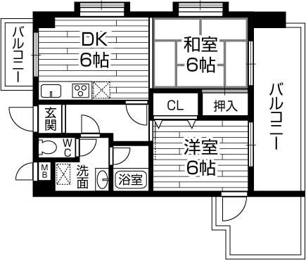 Floor plan. 2DK, Price 12.8 million yen, Occupied area 47.12 sq m , Balcony area 17.46 sq m