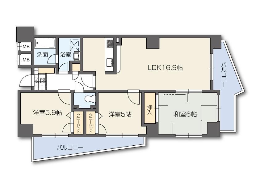 Floor plan. 3LDK, Price 23,900,000 yen, Occupied area 68.53 sq m , Balcony area 13.88 sq m
