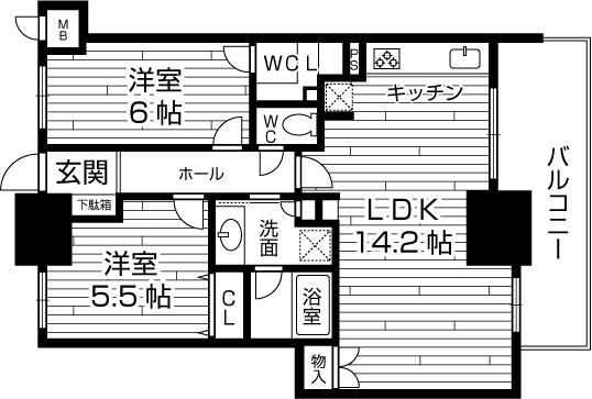 Floor plan. 2LDK, Price 32 million yen, Occupied area 58.76 sq m , Balcony area 10.37 sq m