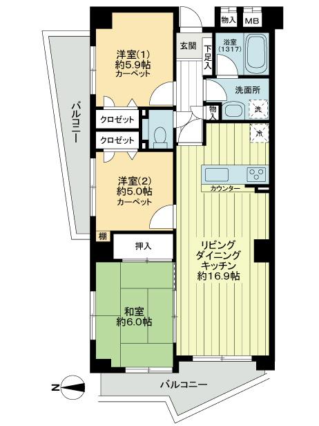 Floor plan. 3LDK, Price 23,900,000 yen, Occupied area 68.53 sq m , Balcony area 13.88 sq m