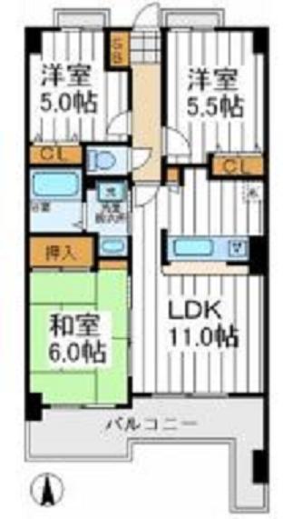 Floor plan. 3LDK, Price 21,800,000 yen, Occupied area 63.41 sq m , Balcony area 11.49 sq m south-facing It is immediately Available.