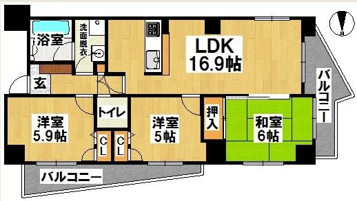 Floor plan. 3LDK, Price 23,900,000 yen, Occupied area 68.53 sq m , Balcony area 13.88 sq m easy-to-use floor plan!