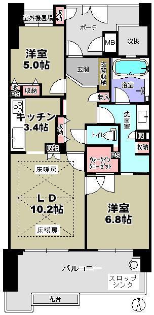 Floor plan. Occupied area 65.15 sq m  ■ Floor heating dihedral ■ Bathroom heating dryer ■ Dishwasher ・ Water purifier, etc.