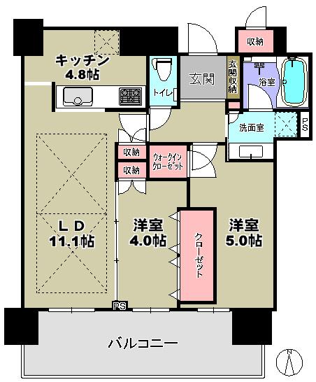 Floor plan. 2LDK, Price 37,800,000 yen, Occupied area 62.58 sq m , Balcony area 12.87 sq m