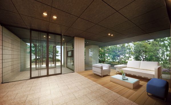 Buildings and facilities. Owner's Lounge, It is a space of silence that wood-tone tile that follows from the approach has been paved. Rich green space that spread through the window, Makes you feel the transitory seasons (Owner's Lounge Rendering)