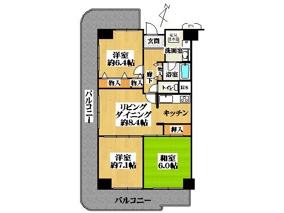 Floor plan. 3LDK, Price 15.8 million yen, Occupied area 71.88 sq m , Balcony area 29.51 sq m