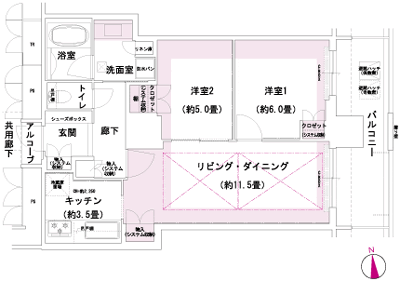 Floor: 2LDK, occupied area: 61.72 sq m, Price: 32,480,000 yen