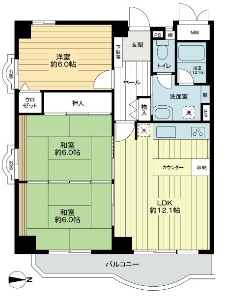 Floor plan. 3LDK, Price 16.5 million yen, Occupied area 68.39 sq m , Balcony area 8.6 sq m