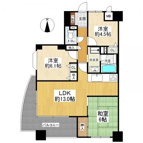 Floor plan. 3LDK, Price 24,800,000 yen, Occupied area 67.56 sq m , Is a floor plan that light is plugged into the balcony area 13.74 sq m living