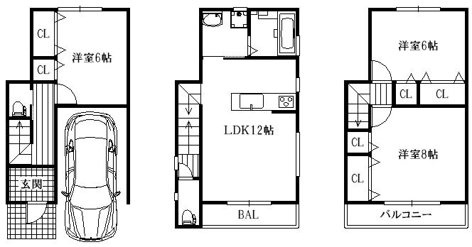 Building plan example (floor plan). Building plan example (3 compartment -C) 3LDK, Land price 24,800,000 yen, Land area 43.91 sq m , Building price 15 million yen, Building area 89.68 sq m