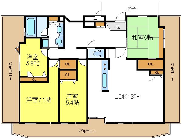 Floor plan. 4LDK, Price 39,800,000 yen, Footprint 106.12 sq m , It is also a very wide draw the balcony area 52.87 sq m drawings. 100 sq m super-Is, et al. ・  ・  ・