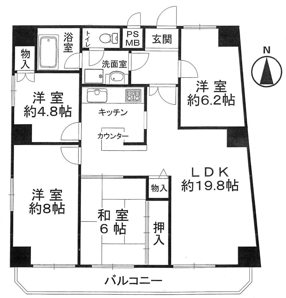 Floor plan. 4LDK, Price 19,800,000 yen, Occupied area 90.69 sq m , Balcony area 9.36 sq m