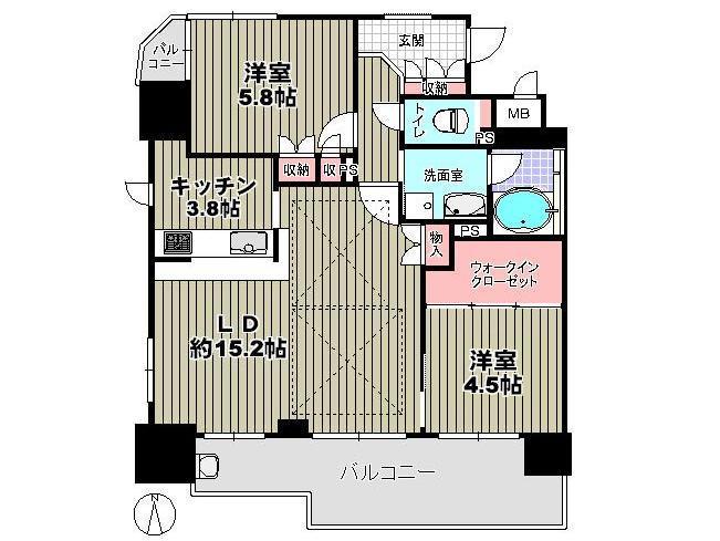 Floor plan. 2LDK, Price 30.5 million yen, Occupied area 68.15 sq m , Balcony area 12.53 sq m footprint 68.15 sq m Loose 2LDK