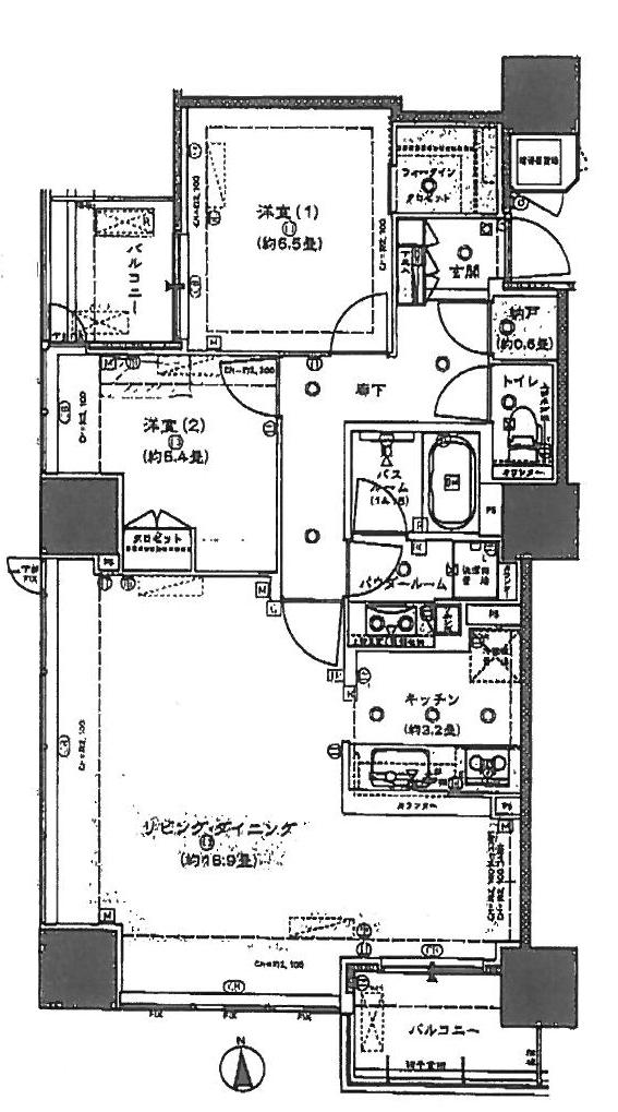 Floor plan. 2LDK, Price 44,800,000 yen, Occupied area 77.35 sq m , Balcony area 7.85 sq m 2LDK, Southwest Corner Room Two-sided balcony.