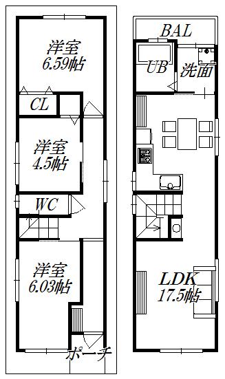 Building plan example (floor plan). 3LDK2-story plan! 