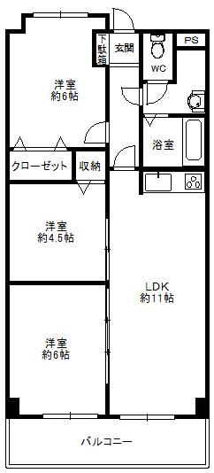 Floor plan. 3LDK, Price 14.7 million yen, Occupied area 60.87 sq m , Balcony area 7.84 sq m