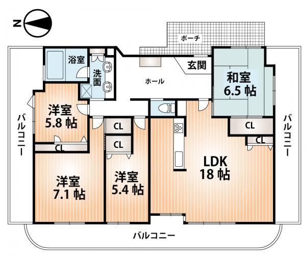 Floor plan. 4LDK, Price 39,800,000 yen, Footprint 106.12 sq m , Balcony area 52.87 sq m floor plan