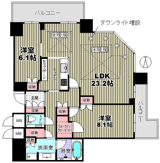 Floor plan. 2LDK, Price 54,500,000 yen, Occupied area 86.39 sq m , Balcony area 13.59 sq m footprint 86.39 sq m Loose 2LDK