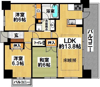 Floor plan. 3LDK, Price 29,800,000 yen, Occupied area 67.66 sq m , It is a balcony area 16.09 sq m easy-to-use floor plan!