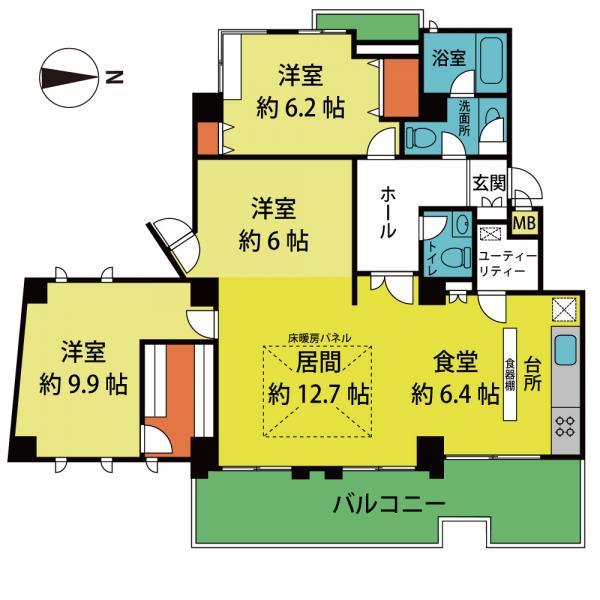 Floor plan. 3LDK, Price 34,800,000 yen, Footprint 108.92 sq m , Balcony area 17.76 sq m