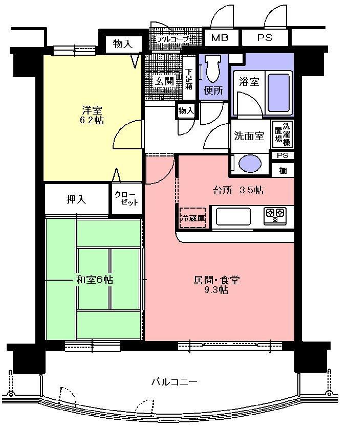 Floor plan. 2LDK, Price 22 million yen, Footprint 57.3 sq m , Balcony area 12.84 sq m