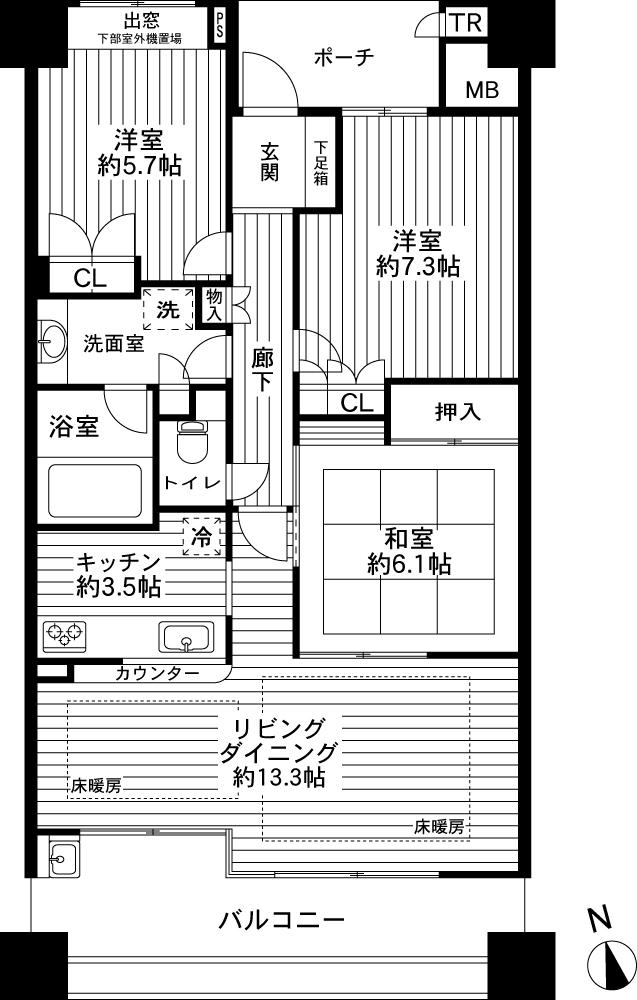 Floor plan. 3LDK, Price 34,800,000 yen, Footprint 78.6 sq m , Balcony area 14.01 sq m site (October 2013) Shooting