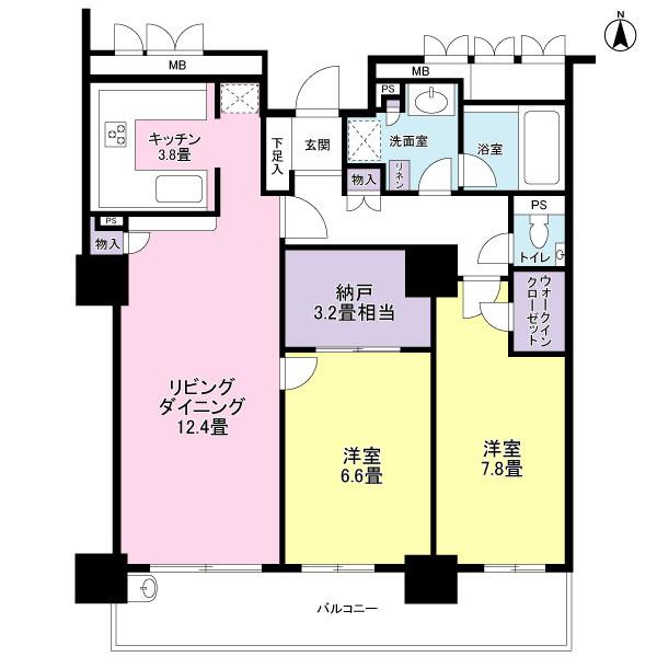 Floor plan. 2LDK + S (storeroom), Price 39,800,000 yen, Occupied area 75.22 sq m , Balcony area 13.55 sq m floor plan.